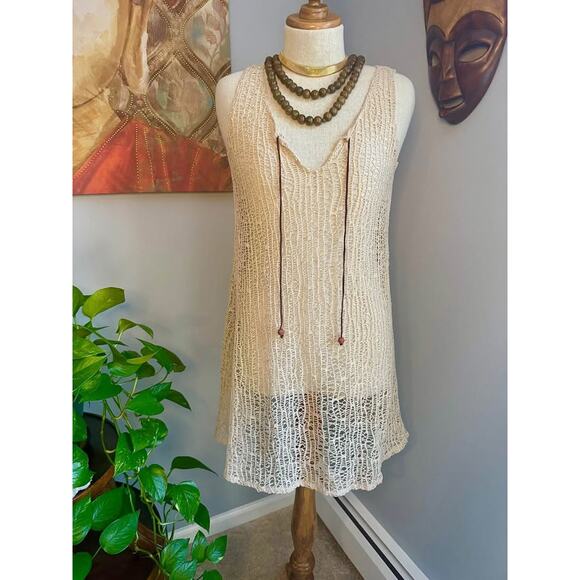 Bohemian Crocheted/ Fishnet style Sheer Shirt Dress/Beach Coverup - Picture 1 of 7
